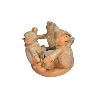 CHRISTMAS VOTIVE SNOWMAN FREINDS CERAMIC TEA LIGHT CANDLE